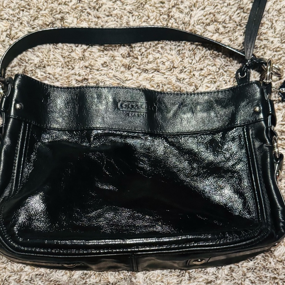 Coach Glossy Black Leather Shoulder Bag